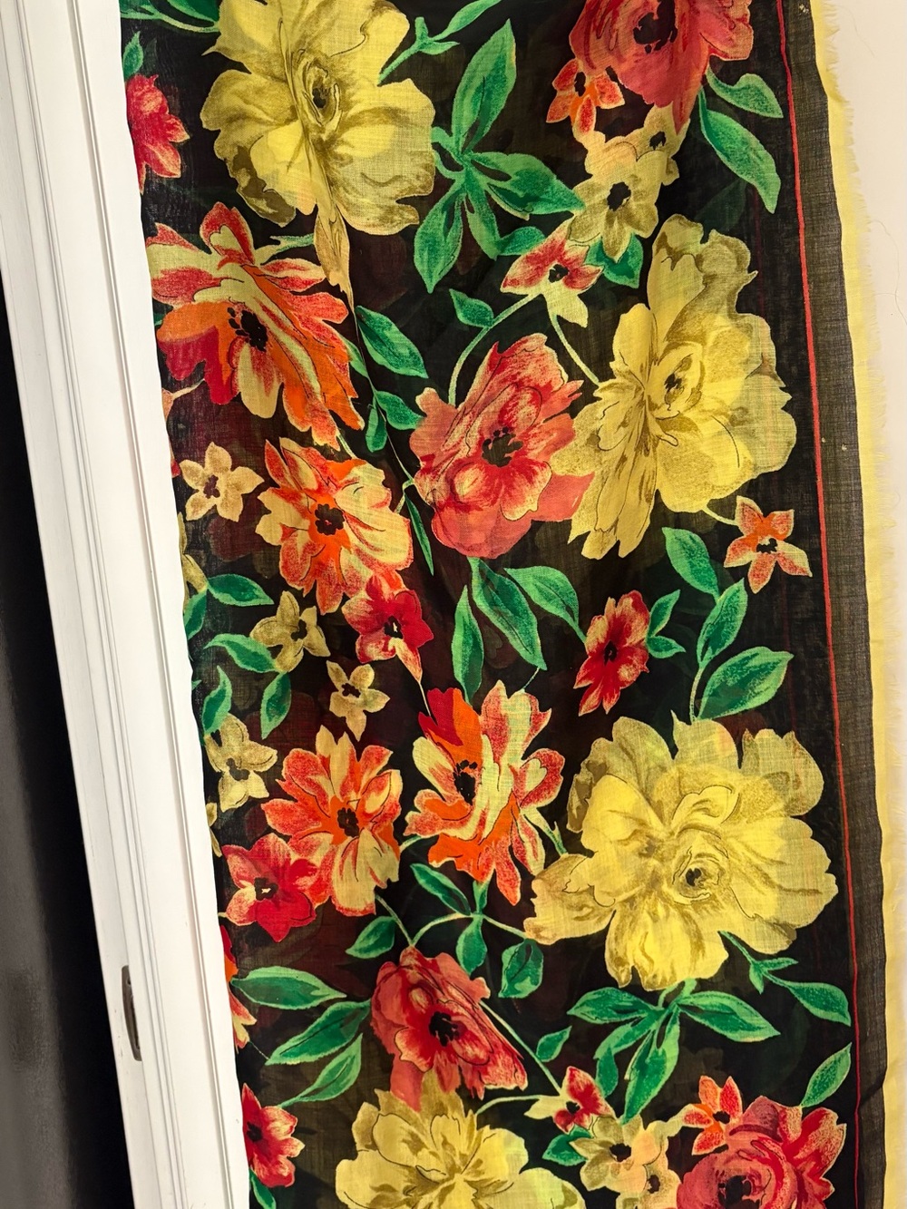 Kenzo Black Curtain Panel with Yellow and Red Floral Print